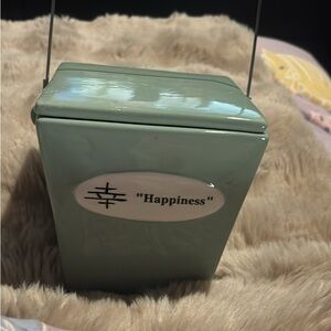 Glossy Sage Ceramic Accent Box with "Happiness" Plaque
